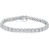 AGRULE Luxury White Gold Sterling Silver 5mm Wide Cubic Zirconia and Birthstone Tennis Bracelets for Women Birthday Wedding Everyday, 7.25"