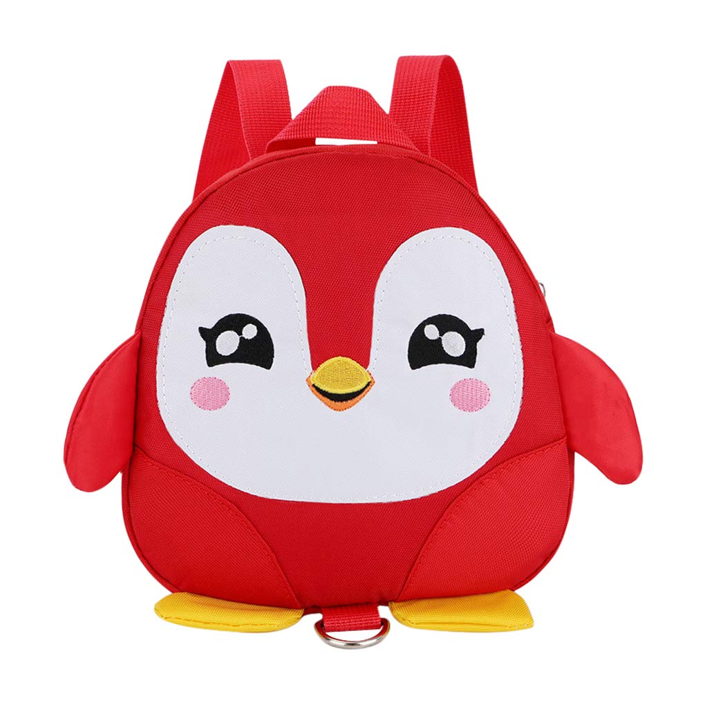 Baby Kids Toddler Safety Harness Backpack Cute Cartoon Penguin Shoulder Backpack Bag with Reins Leash Preschool Rucksack Harness Walkers Belt,for 1-3 Years Old Toddler Red Penguin