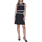 Karl Lagerfeld Women's Crew Neck Contrast Framing Bow Tie at Chest Scuba Crepe Pop Over Dress