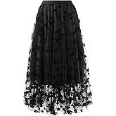 Reaowazo Skirts for Women Midi Long Length Dressy Casual Trendy Summer Tulle A-Line Floral High Waist Skirt