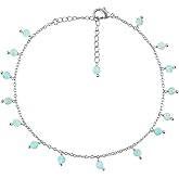 GEMSYMPHONY Natural Anklets, Handmade Jewelry, Gemstones, Healing Crystals, Hanging Beaded Ankle Bracelet, Silver Simple Anklets, Birthstone, Gift for Women, 9+2"