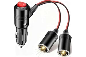 ROÉKO Car Cigarette Lighter Splitter, 12v Splitter Adapter for Car,Supports Fast Charging,1 to 2 Car Cigarette Lighter Splitter Power Charger Port, for 12/24 Volt Cars Vehicle,with on Off Switch