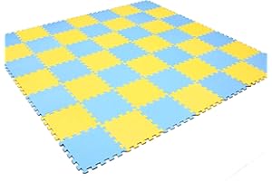 Queenbox 18Pcs Kid's Puzzle Exercise Play Mat with EVA Foam Interlocking Tiles, Yellow Blue