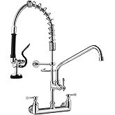 OIERZIN Commercial Kitchen Faucet with Pre-Rinse Sprayer 8 Inch Center Wall Mount Kitchen Sink Faucet with Pull Down Spray - 25" Height Compartment Sink Faucets with 12 Inches Add-On Spout