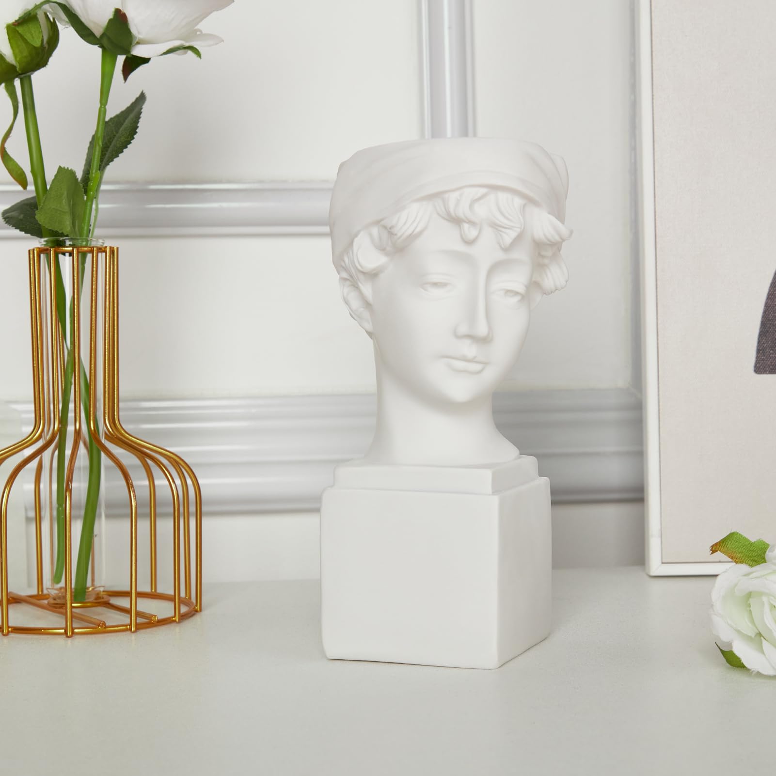 Bust Statue Greek Mythology Decor,Roman Goddess Figurines Vases,Flower Arrangement Sketch Dual Use,Artemis Statues and Vase Suitable for Dried Flowers (British Girl Statue)