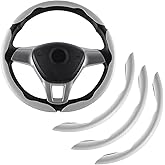 Amiss 3pcs Carbon Fiber Anti-Skid Steering Wheel Cover, Waterproof & Segmented Butterfly Design, Universal 99% Vehicle Wheel Cover Protector, Car Interior Accessories, White