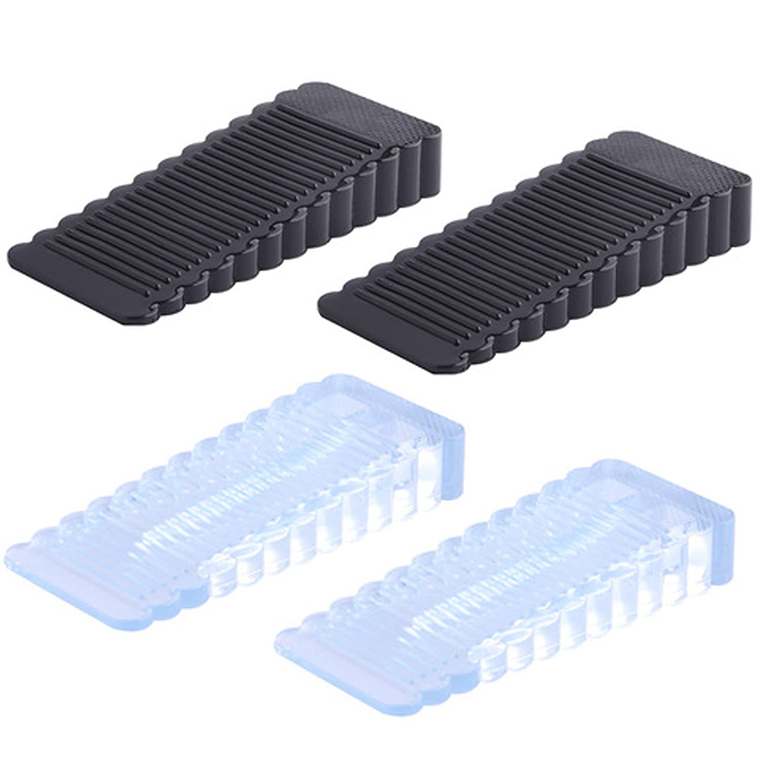 XPOOP 4 Pcs Rubber Door Stopper, Height Adjustable, Non-Slip, Medium Odourless (2 Black, 2 Clear)