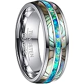 NUNCAD Mens Tungsten Ring Wedding Band 8mm Real Blue/Green Opal and Abalone Shell Tungsten Engagement Ring Comfort Fit Size 7-12