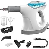 Handheld Steam Cleaner, 10S Immediate Heat Hand Held Steam Cleaner for Home, with Visualized Large Water Tank & 9 PCS Accessories & Safety Lock, for Window,Car,Kitchen,Couch,Floor (WHITE+GRAY)