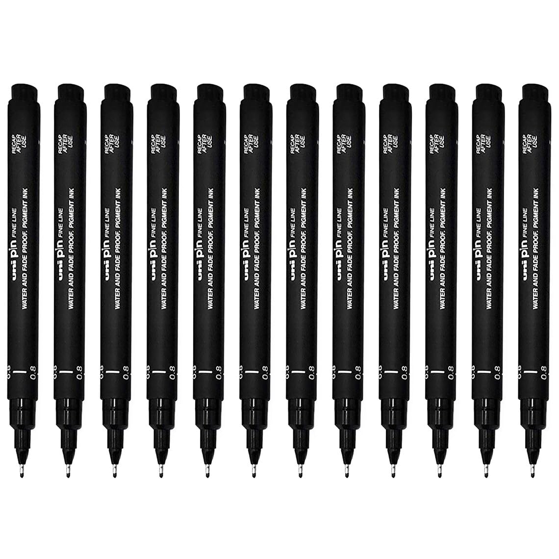 uni-ball Pin Drawing Pen Fineliner Ultra Fine Line Marker 0.8mm Black Ink - Pack of 12