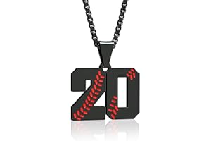 Suweibuke Inspiration Baseball Necklaces Baseball Jersey Number 0-99 Necklace Stainless Steel Baseball Chain Number Pendant Necklace Baseball Team Jewelry Gift for Boys girls