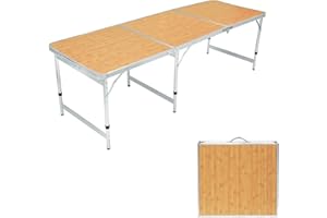 Moosinily Folding Table 6FT 3 Adjustable Height Portable Picnic Table Camping Table Camp Table Aluminum Outdoor Table Picnic BBQ Yellow 71 * 23.6 * 27/24/21 inch