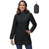 ROYAL MATRIX Women's Packable Puffer Jacket with Hood, Lightweight Quilted Travel Long Puffer Coat with Pockets