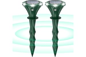 JARTC Mole Repeller Solar Powered 2 Pack, Waterproof Motion Detection LED Flash Light, Raccoon Deterrent, Gopher Control Ultrasonic Solar Powered for Yard Garden Lawns Get Rid of Mole, Vole