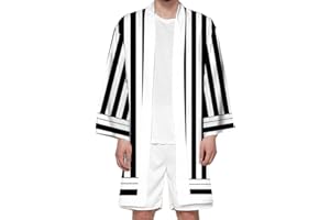 Seidarise Men's Long Kimono Cardigan Jacket Japanese Style Flying Crane Open Front Coat