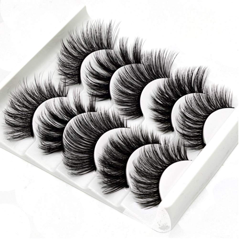 False Lashes Elocoise 5 Pairs 3D Eye Lashes Reusable Long Hand-made Faux Eyelashes for Eye Makeup (3D-55)