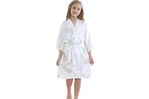SEALINF Girls Kids Solid Color Silky Satin Kimono Robe for Wedding Spa Party, Short