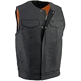 Milwaukee Leather MLM3511 Men's Black Collarless Snap/Zipper Club Style Motorcycle Leather Vest