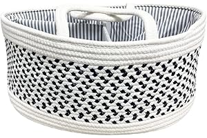 BSMstone Baby Diaper Caddy Organizer Diaper Basket with Divider Portable Car Organizer and Nursery Storage Bin Baby Best Shower Gifts for Newborn (Large-White+Black)