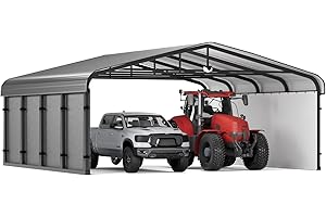SANNWSG 20x20 Metal Carport, Heavy Duty 2-Car Carport Canopy, Galvanized Steel Roof Car Tent Garage, CarPorts with Removable Polyethylene Sidewalls