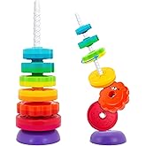 BYFWH Spinning Stacking Toys for Babies 12+ Month Rainbow Ring Flowers Animals Fruits Theme Stacker ABS Toys for Toddlers 1-3 Montessori Educational Learning Sensory Toy,Stacking Toy for Kids