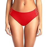Zmart Strappy Bikini Bottoms - Women's Full Coverage Bathing Suit Mid Waist Swimsuit Bottom