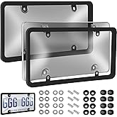 2 Pack License Plate Protector, Plastic Car Front/Rear License Plate Protector with Screws Caps, Universal Car Accessories for Most Cars