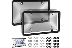 JALAN 2 Pack License Plate Protector, Plastic Car Front/Rear License Plate Protector with Screws Caps, Universal Car Accessories for Most Cars