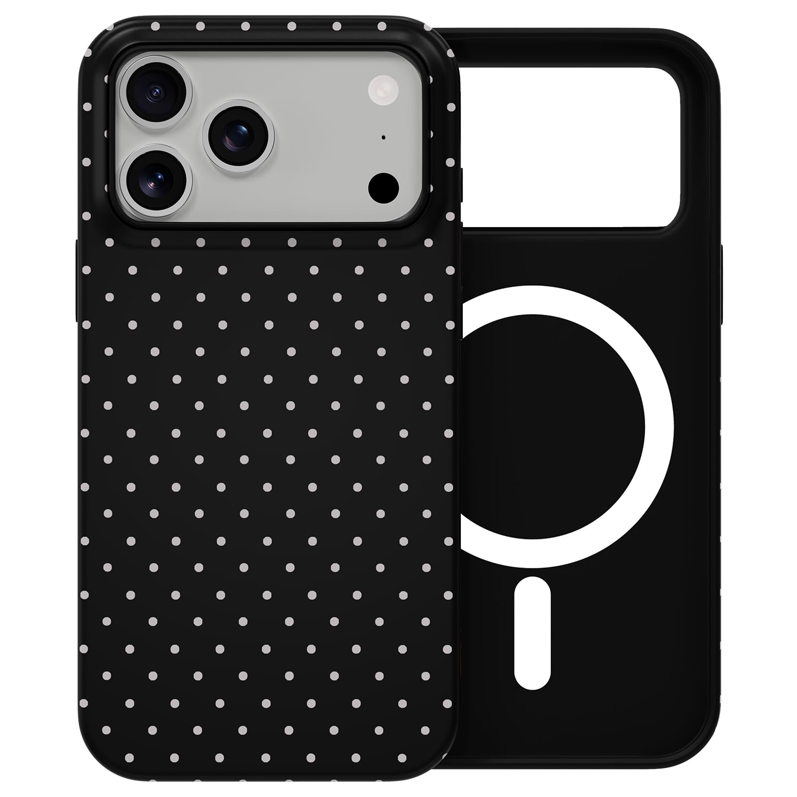 Skyseaco for iPhone 17 Pro Max Case with Magsafe Cute Polka Dot Phone Case, Shockproof Slim Soft TPU and Hard PC Double Layer Protective Cover for Women, Black