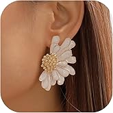 Gold Clip On Earrings for Women Trendy Non Piercing Flower Dangle Earrings Floral Earring 14K Gold Plated Lightweight Earrings for Non-Pierced Ears Fake Earrings Set