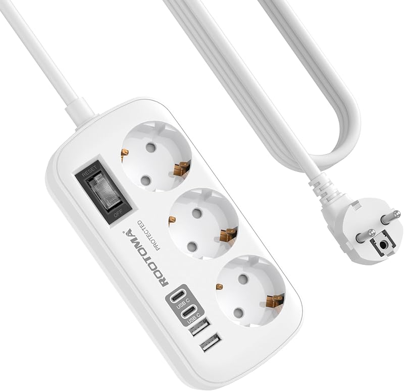 3 Fach Steckdose mit Überspannungsschutz Mehrfachsteckdose 4 USB(2 USB-C) — Foto 1 von 7