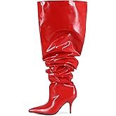 CAGLGLZ Thigh High Boots for Women Wide Calf Stiletto High Heel Over the Knee Pointed Toe Slouchy Stylish Pull On Long Boots