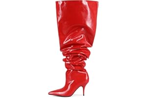 CAGLGLZ Thigh High Boots for Women Wide Calf Stiletto High Heel Over the Knee Pointed Toe Slouchy Stylish Pull On Long Boots