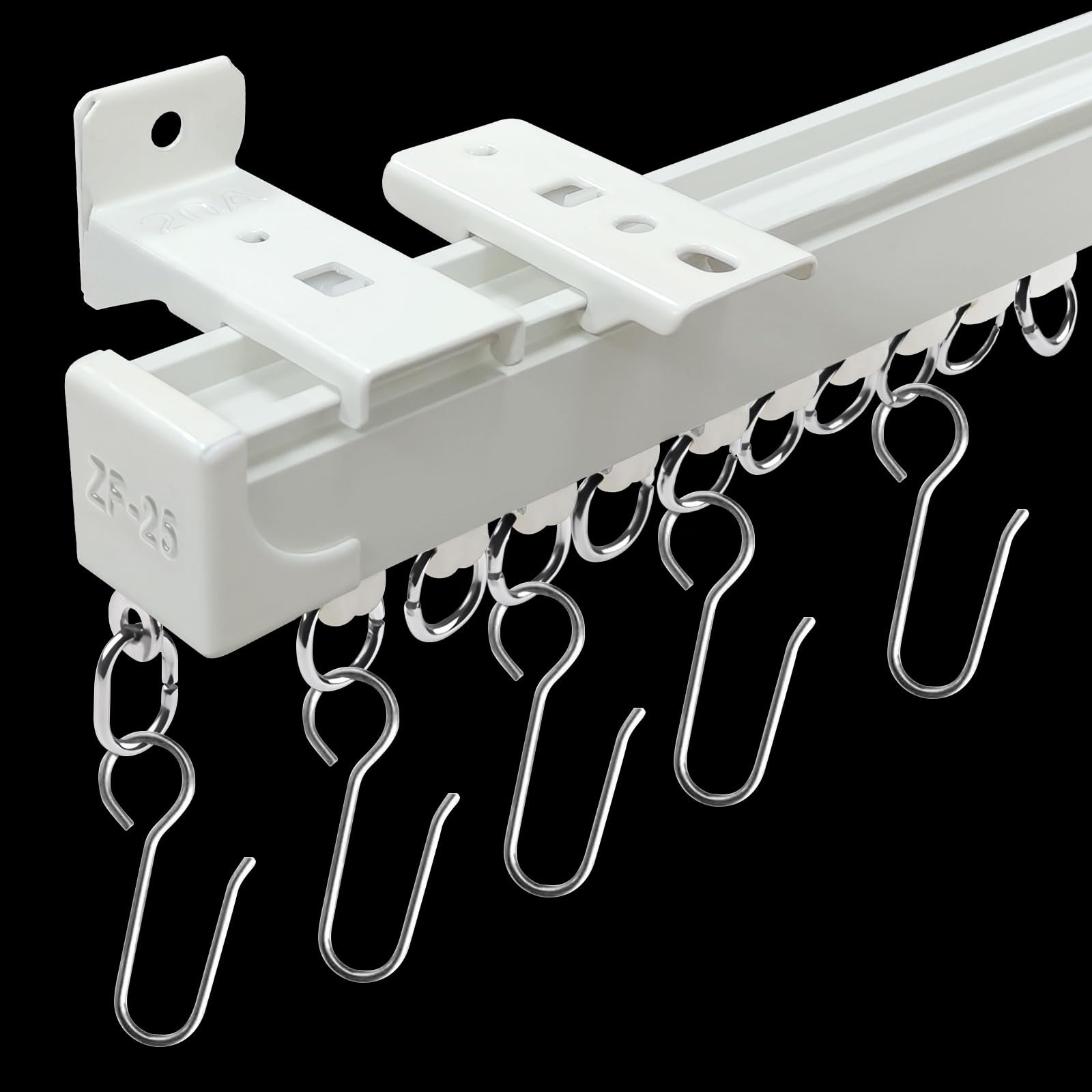 Photo 1 of Curtain Tracks Ceiling Wall Mounted Room Divider Curtain Rods Track Ceiling Curtain Track or Wall 6 FT with Hooks Curtain Tracks White Suitable for Living Room Bedroom Bathroom