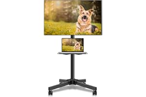 XINLEI Mobile TV Carts on Wheels for 21-60 Inch Flat/Curved Panel Screens TVs - Height Adjustable Floor Trolley Stand with Shelf Holds up to 77lbs - Max VESA 400x400mm