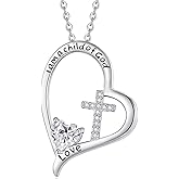 RAODA I Am a Child of God Necklace Baptism First Communion Gifts for Girls initial heart necklace 4-6 girls' birthstone jewelry for girls 6-8 Heart Cross Gifts 18K White Gold Plated Necklace for Teen Girls Goddaughter Daughter