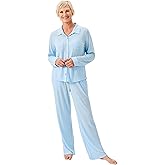 Martha Stewart Women’s Waffle Pajama Set – 2-Piece Long Sleeve Notch Collar Button-Down Sleepwear, Soft & Cozy