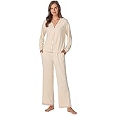 Anne Klein Womens Long Sleeve Button Down Pajama Top & Wide Leg Pant Set - Soft Sweater Knit - Cozy Sleepwear & Loungewear