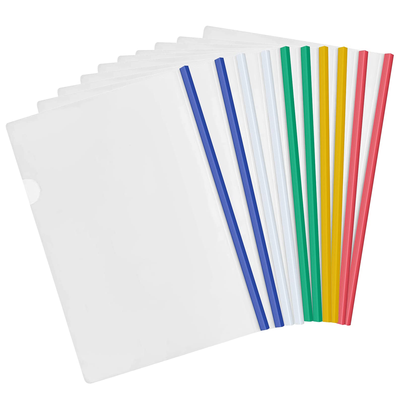 10 Pcs Clear A4 Slide Binder Folders, Sliding Bar Report Covers, Plastic File Folder Project Presentation Covers, Organizer Slider Binder for Home Office School Documents Classification (5 Colors)
