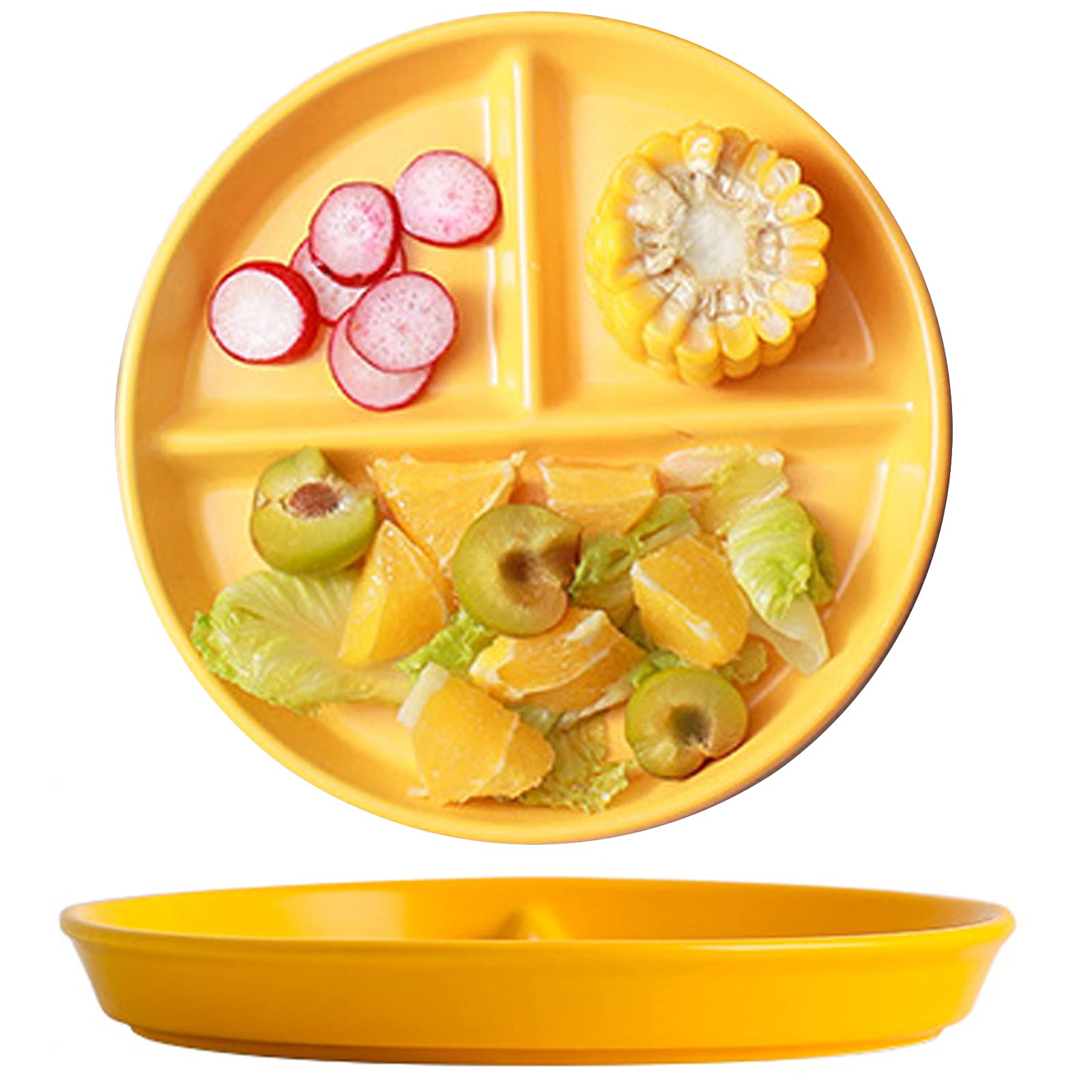 JMYDecor 8'' Perdurable Porcelain Dinner Plates,Divided Plate 3 Compartment Dinnerware Dish Set of 2 for Dinner and Salad, Restaurant, Family Party and Kitchen Use - Round