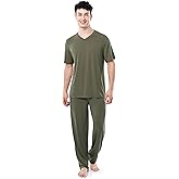 Fruit of the Loom mens 360 Stretch Short Sleeve V-neck Top and Pant Sleep Pajama Set