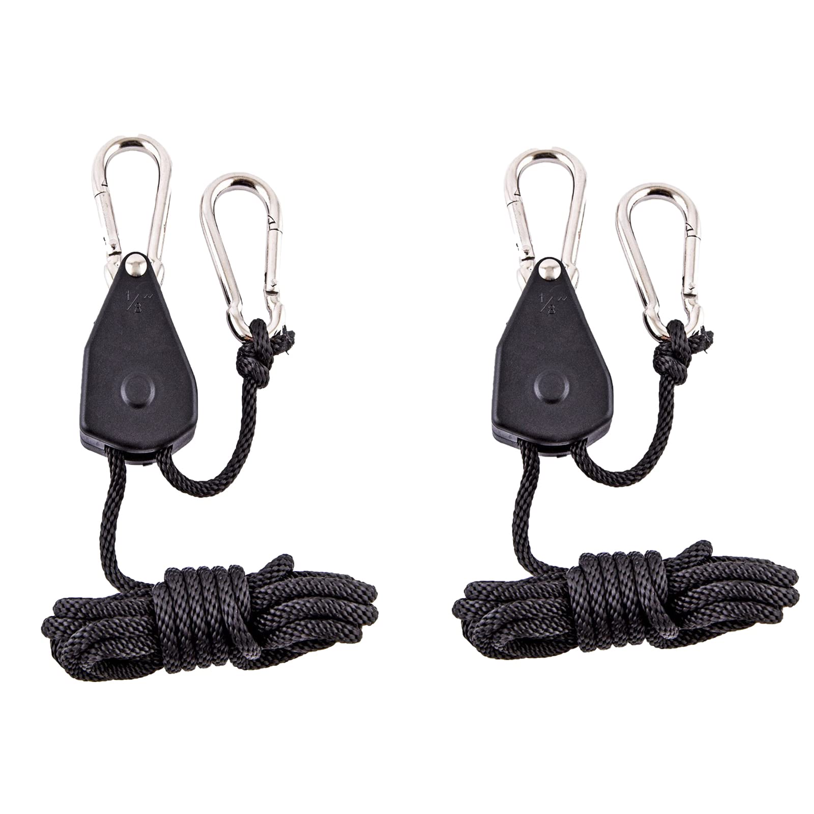 2 Pack 1/8in Heavy Duty Rope Hanger, Ttdesefu Adjustable Ratchet Plant Light Slings Buckle Tent Canopy Rope Stop Buckle Tent Guy Ropes with Pulley for Outdoor Camping Hiking（150 LB Capacity per Pair）