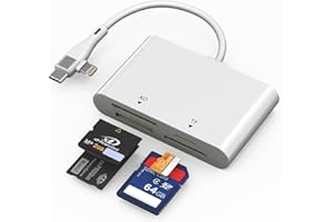 Memory Card Reader - 4 in 1 SD/MicroSD/MS/XD Card Reader with Lightning/USB-C Port for iPhone 17/16/15/14/iPad/PC/Android/Cam
