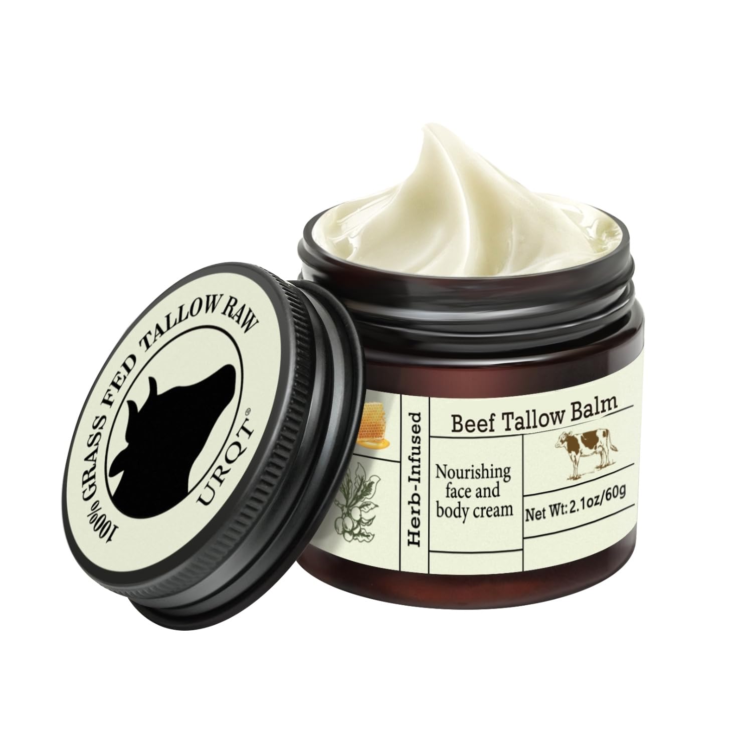Beef Tallow Cream - Organic Grass Fed Tallow Balm with Honey, Deeply Nourishing for Face & Body Dry Skin Care Tallow Cream