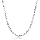 BRIJEWNES 925 Sterling Silver Clasp 2/2.5/3/4/5mm Silver Chain for Men Mens Necklace Rope Chain Necklace Diamond Cut Silver Mens Chain Necklace 16 18 20 22 24 26 28 30 Inches