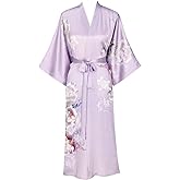 Kwedhonjh Women's Classic 100% Silk Kimono Robe, Bathrobe—Printed Pattern