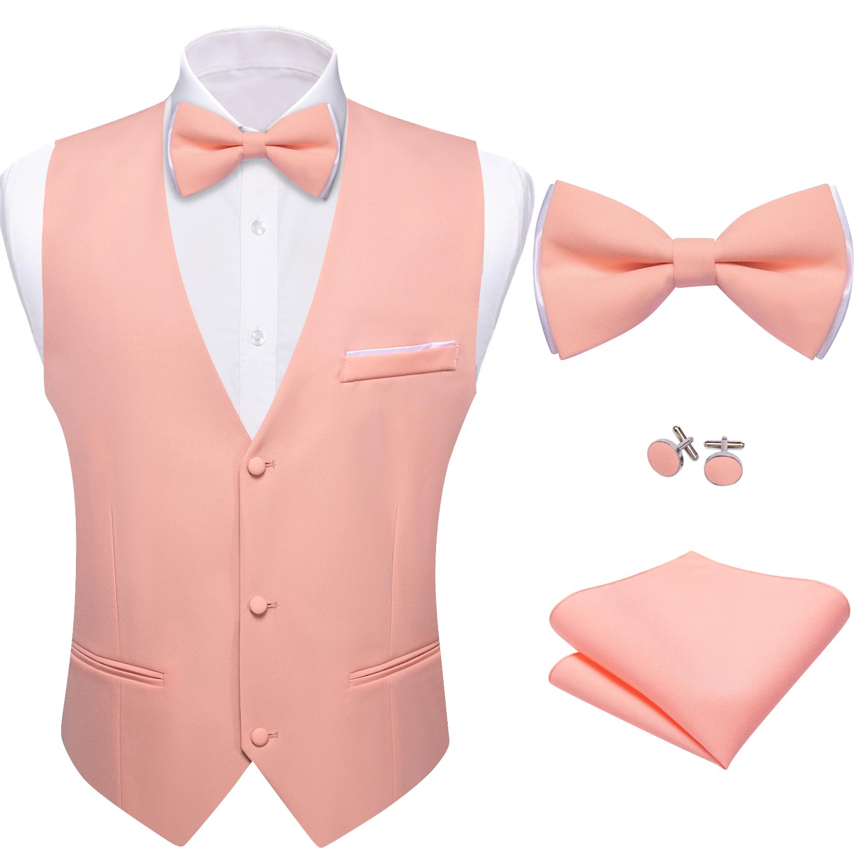 Barry.Wang Mens Blush Pink Suit Vest Bow Tie Set