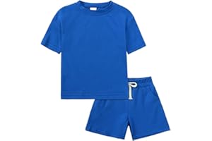 Toddler T-Shirt Shorts Sets Baby Boys 2pc Shorts Sets Plain Lightweight Summer Casual Tees Pants Outfits Cute Crew Neck