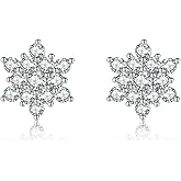 Reffeer Solid 925 Sterling Silver Sparkling Snowflake Earrings Stud for Women Teen Girls Crystal Snowflake Stud Earrings