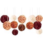 NICROHOME EUR Wedding Party Decorations, 12 PCS Carmine Rust Orange Light Brown Tissue Paper Pom Poms for Rustic Wedding Bridal Shower Retro Party Baby Shower Birthday New Year Party